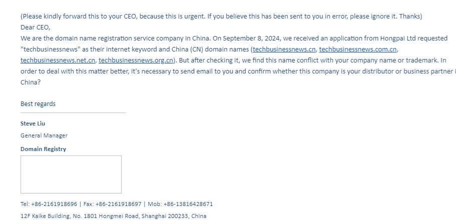 Domain name scam email