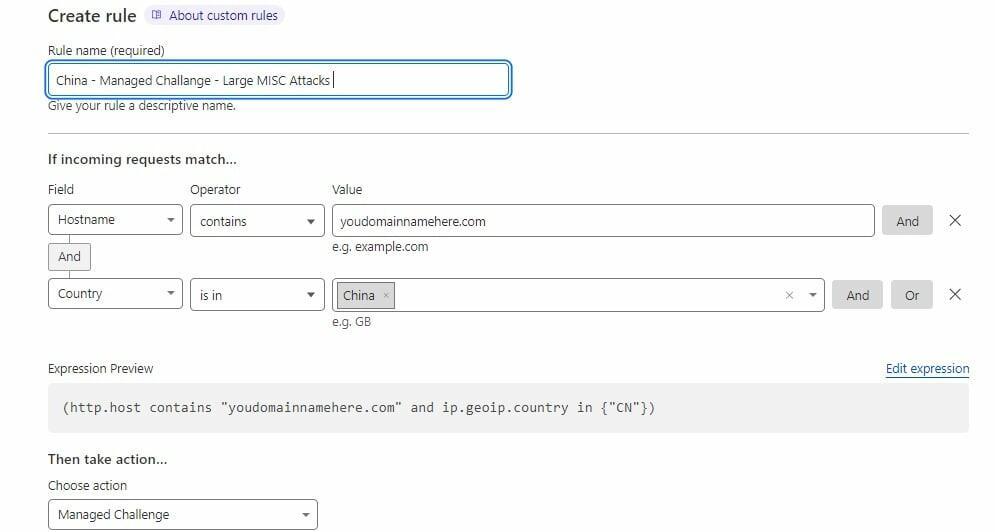 Instructions - Creating a WAF rule to block automated bad bots from China