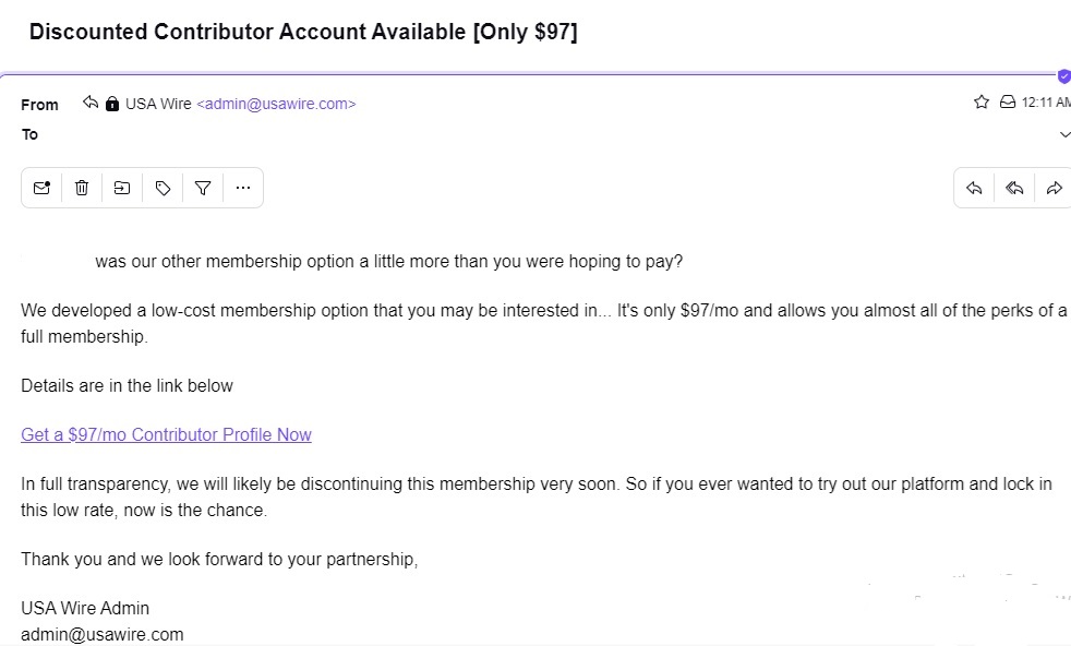 USAWIRE Payment request offer email - To write