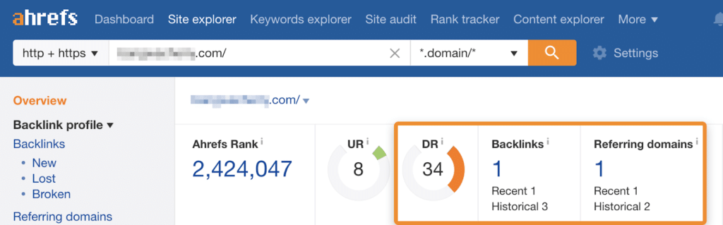 SEO Metrics - DA DR score Moz Ahrefs